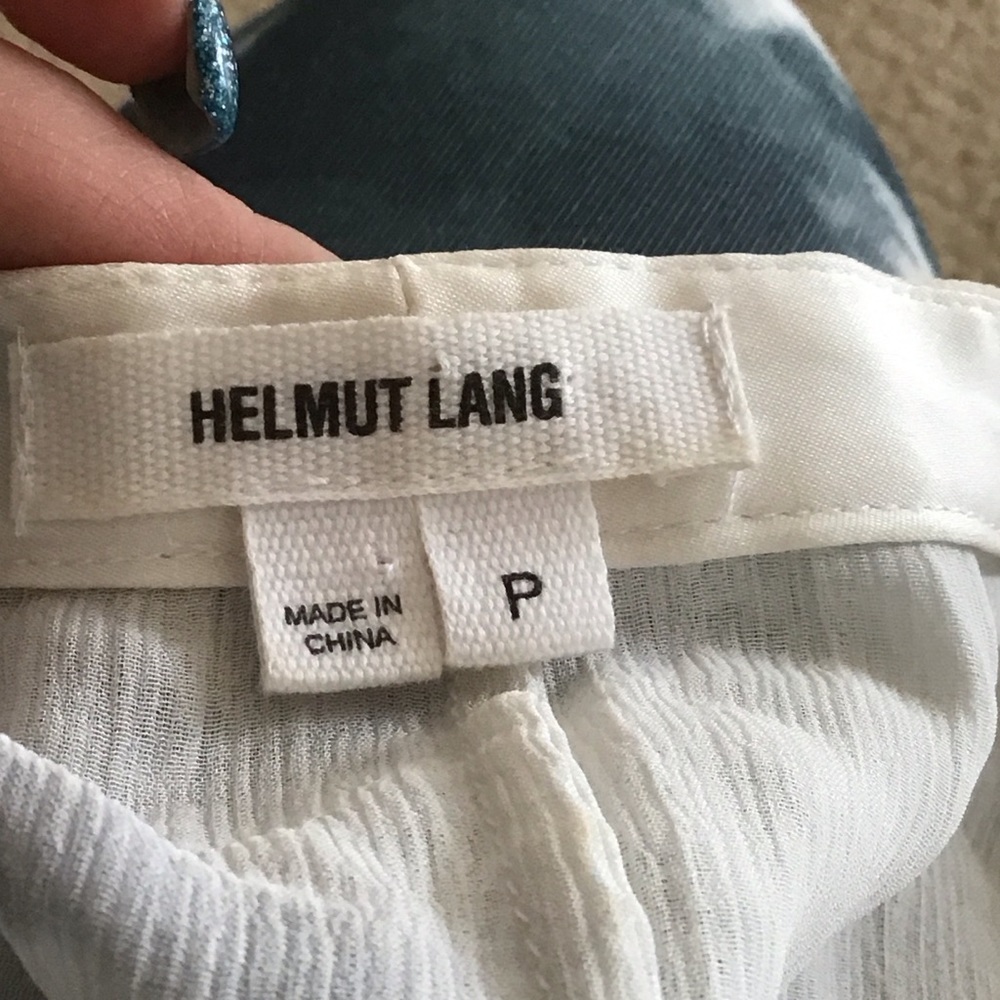 Helmut Lang Mars Print White Gray Marble Pocket Silk Button Down Blouse Top P XS - Picture 5 of 5